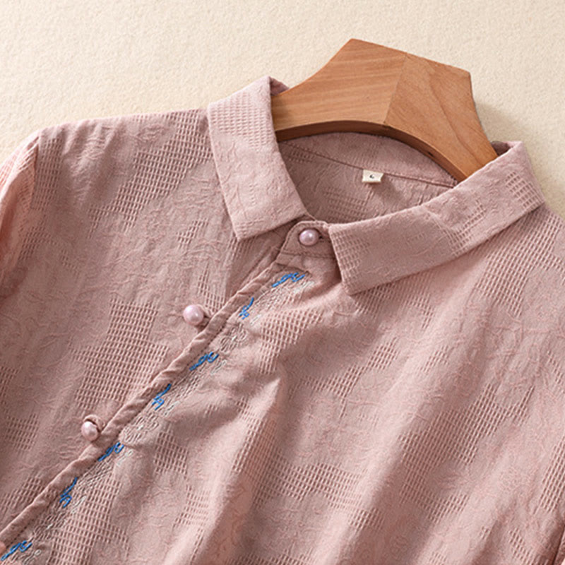 Buddha Stones ​​Herbststickerei, asymmetrisches Design, Froschknopf, Damen-Baumwoll-Langarmshirt - image 16