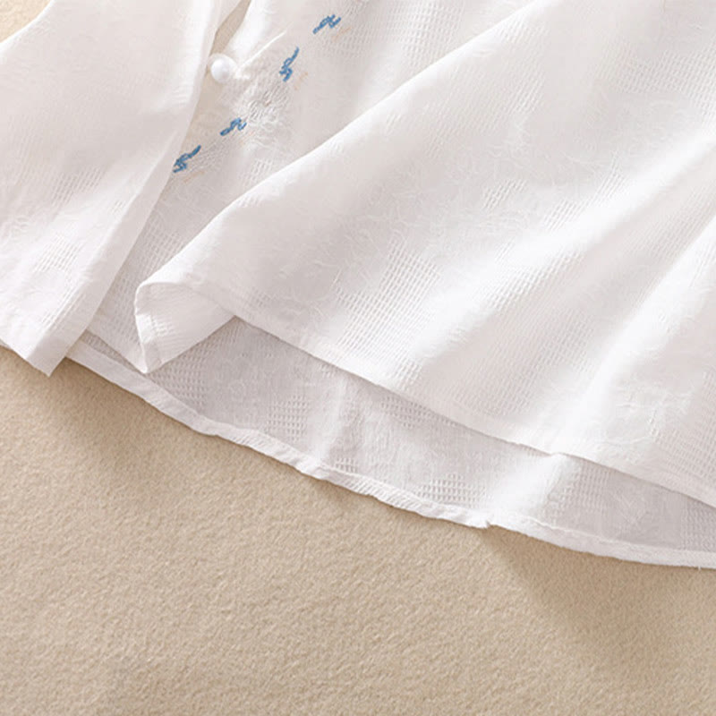 Buddha Stones ​​Herbststickerei, asymmetrisches Design, Froschknopf, Damen-Baumwoll-Langarmshirt - image 12