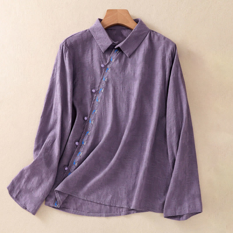 Buddha Stones ​​Herbststickerei, asymmetrisches Design, Froschknopf, Damen-Baumwoll-Langarmshirt - DarkOrchid - US 8-10, UK/AU 12-14, EU 40-42 (2XL) - image 31