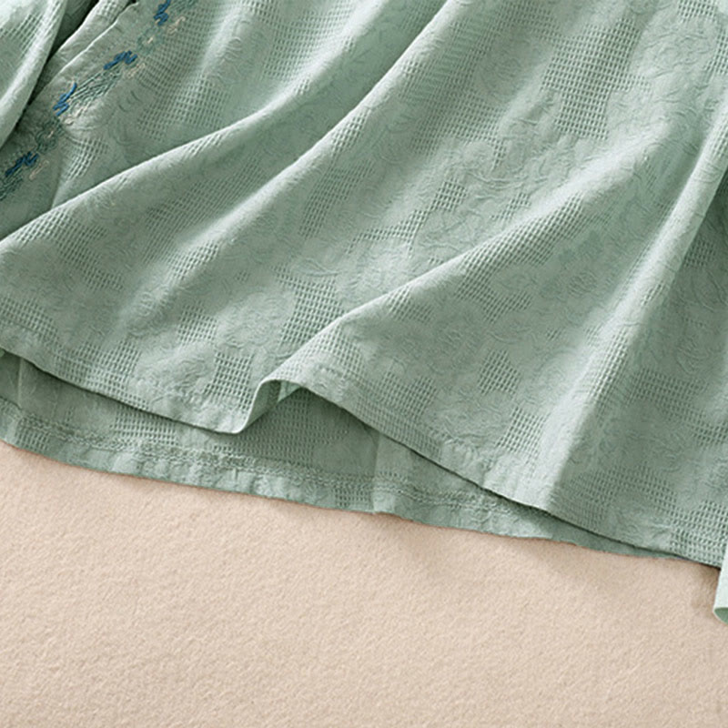 Buddha Stones ​​Herbststickerei, asymmetrisches Design, Froschknopf, Damen-Baumwoll-Langarmshirt - image 5