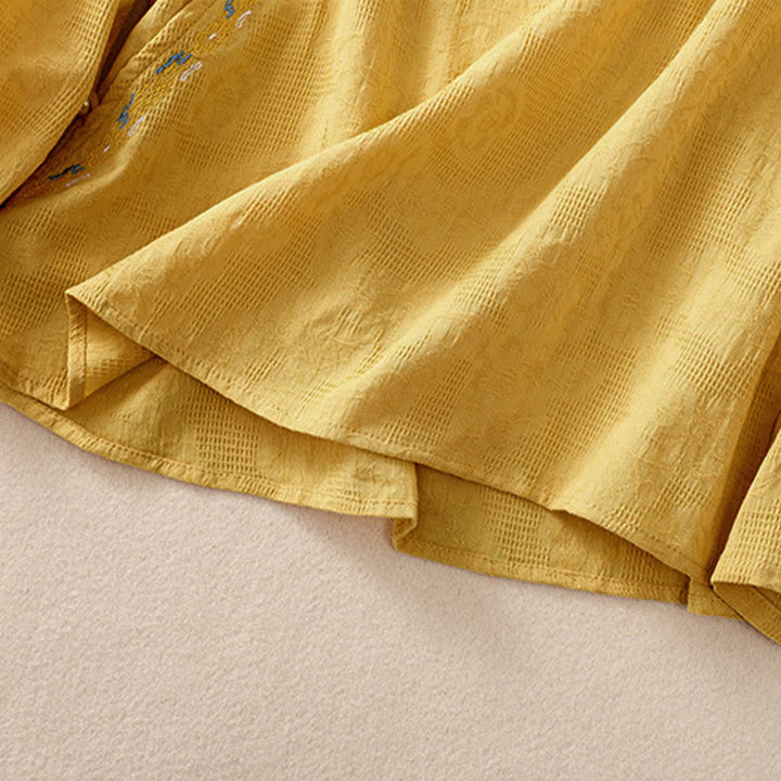 Buddha Stones ​​Herbststickerei, asymmetrisches Design, Froschknopf, Damen-Baumwoll-Langarmshirt - image 29