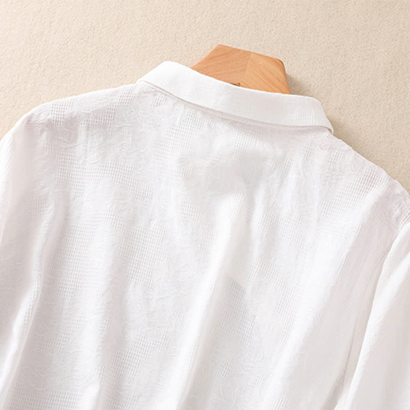 Buddha Stones ​​Herbststickerei, asymmetrisches Design, Froschknopf, Damen-Baumwoll-Langarmshirt - image 10