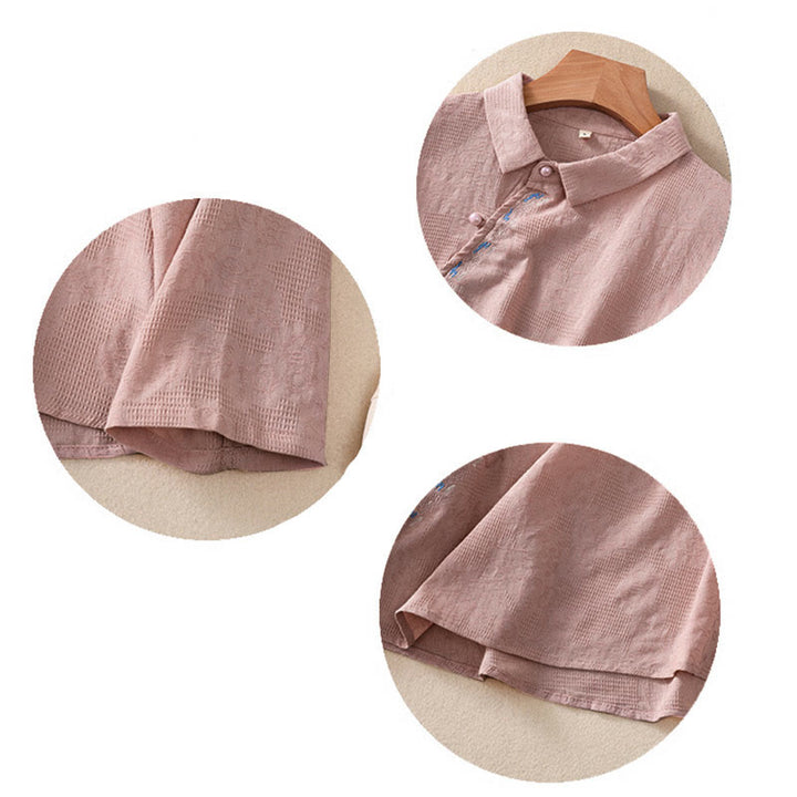 Buddha Stones ​​Herbststickerei, asymmetrisches Design, Froschknopf, Damen-Baumwoll-Langarmshirt - image 23