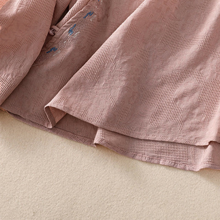 Buddha Stones ​​Herbststickerei, asymmetrisches Design, Froschknopf, Damen-Baumwoll-Langarmshirt - image 21