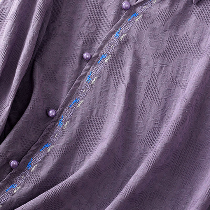 Buddha Stones ​​Herbststickerei, asymmetrisches Design, Froschknopf, Damen-Baumwoll-Langarmshirt - image 35