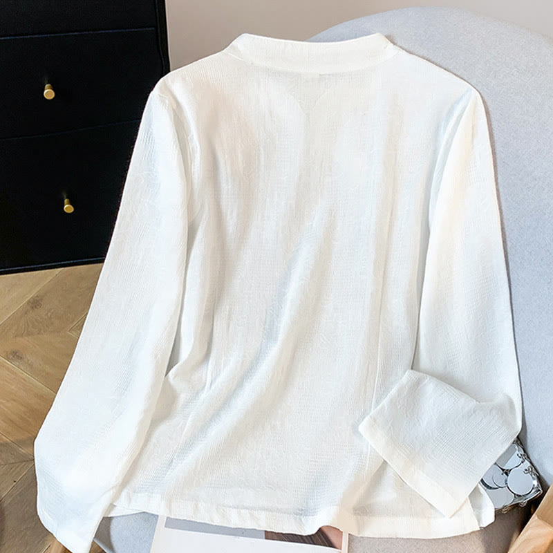 Buddha Stones Commute Jacquard Chinesisches Froschknopf-Mandarinkragen Langarm-Baumwollhemd für Damen - image 11