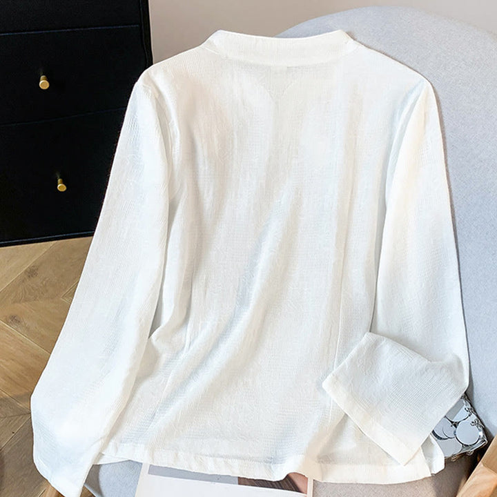 Buddha Stones Commute Jacquard Chinesisches Froschknopf-Mandarinkragen Langarm-Baumwollhemd für Damen - image 11