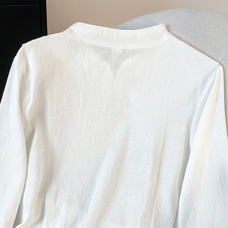 Buddha Stones Commute Jacquard Chinesisches Froschknopf-Mandarinkragen Langarm-Baumwollhemd für Damen - image 14