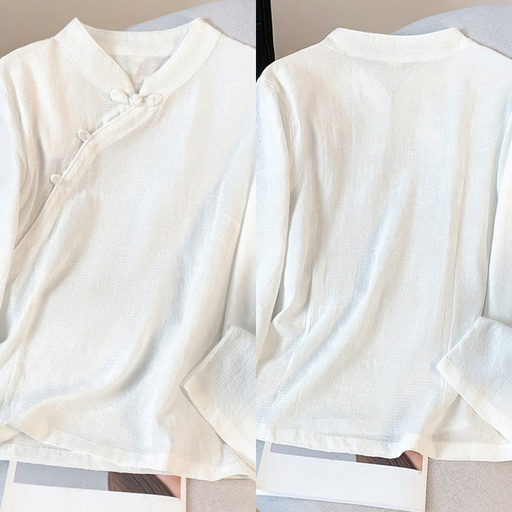 Buddha Stones Commute Jacquard Chinesisches Froschknopf-Mandarinkragen Langarm-Baumwollhemd für Damen - image 18