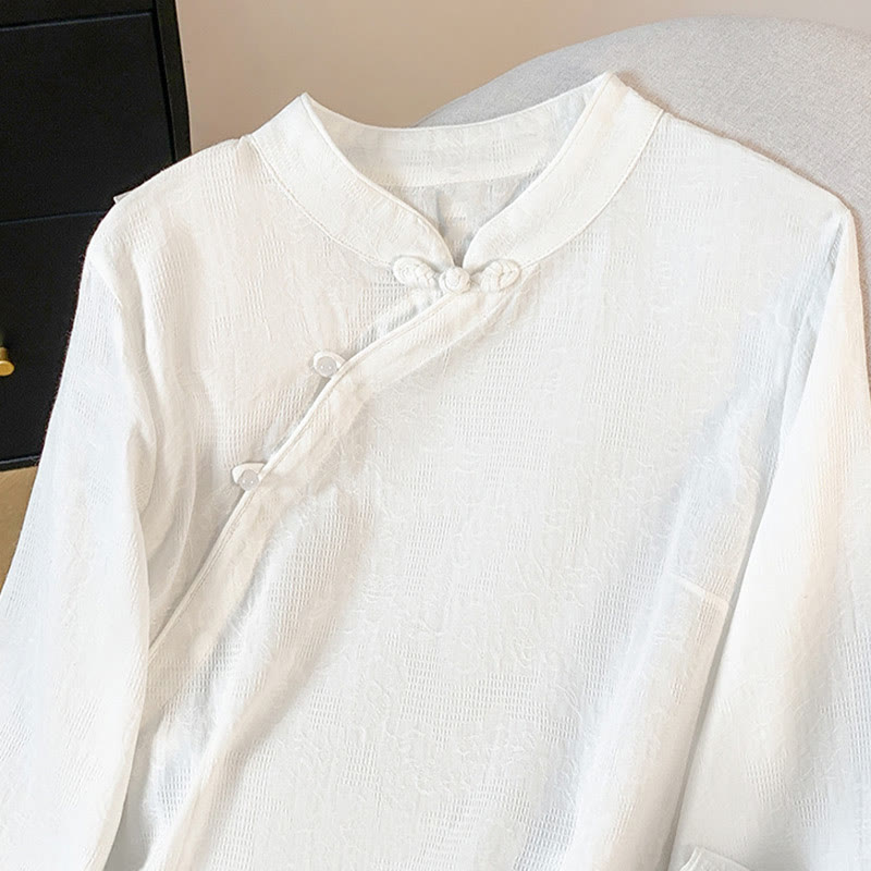 Buddha Stones Commute Jacquard Chinesisches Froschknopf-Mandarinkragen Langarm-Baumwollhemd für Damen - image 13