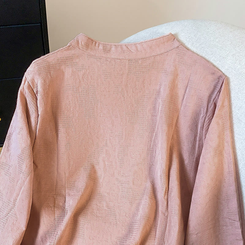 Buddha Stones Commute Jacquard Chinesisches Froschknopf-Mandarinkragen Langarm-Baumwollhemd für Damen - image 24