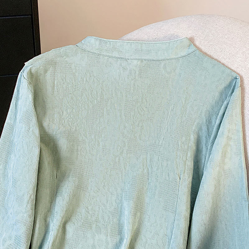 Buddha Stones Commute Jacquard Chinesisches Froschknopf-Mandarinkragen Langarm-Baumwollhemd für Damen - image 4