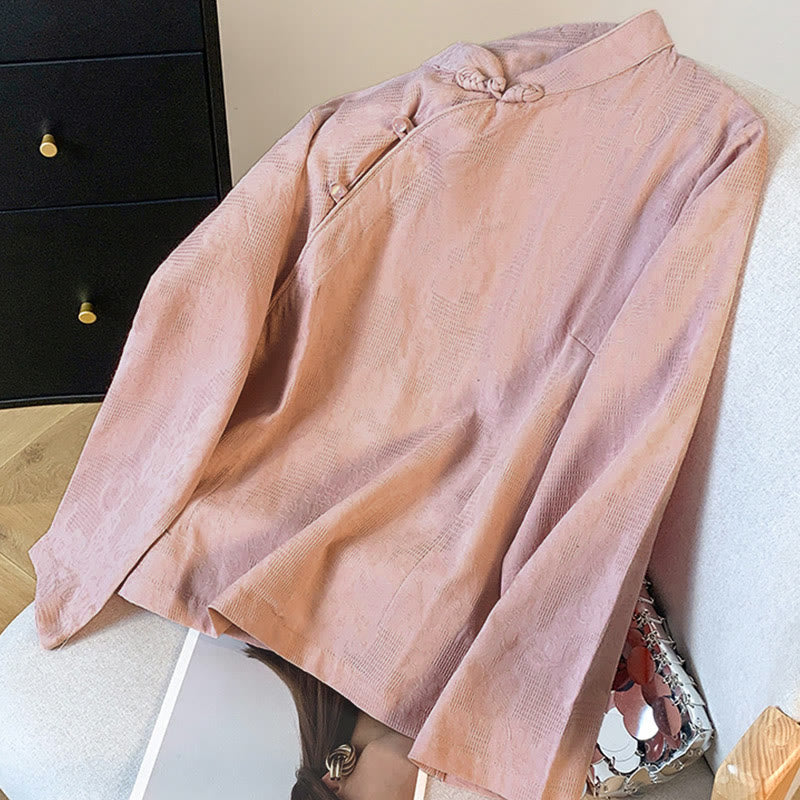 Buddha Stones Commute Jacquard Chinesisches Froschknopf-Mandarinkragen Langarm-Baumwollhemd für Damen - image 22