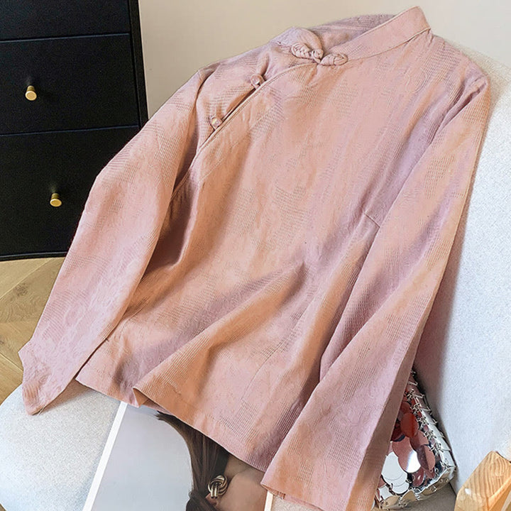 Buddha Stones Commute Jacquard Chinesisches Froschknopf-Mandarinkragen Langarm-Baumwollhemd für Damen - image 22