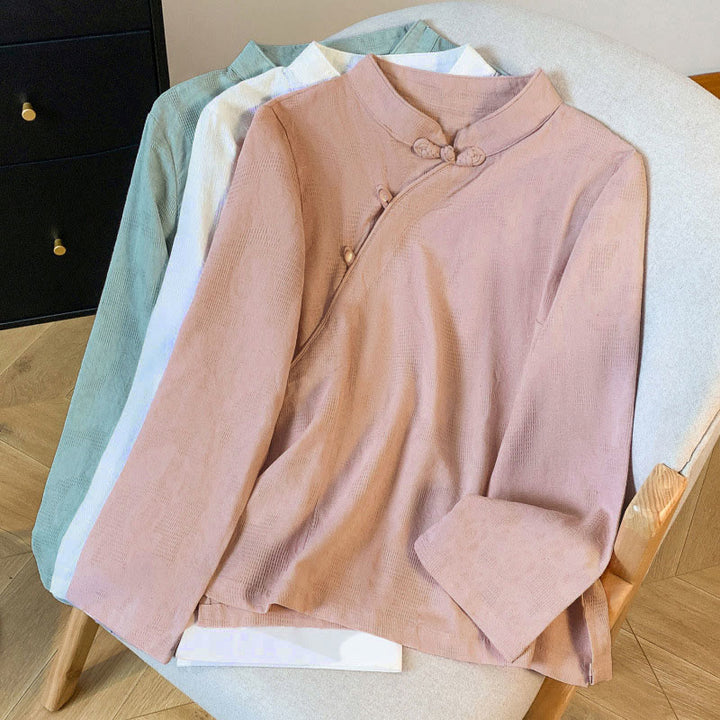 Buddha Stones Commute Jacquard Chinesisches Froschknopf-Mandarinkragen Langarm-Baumwollhemd für Damen - image 29