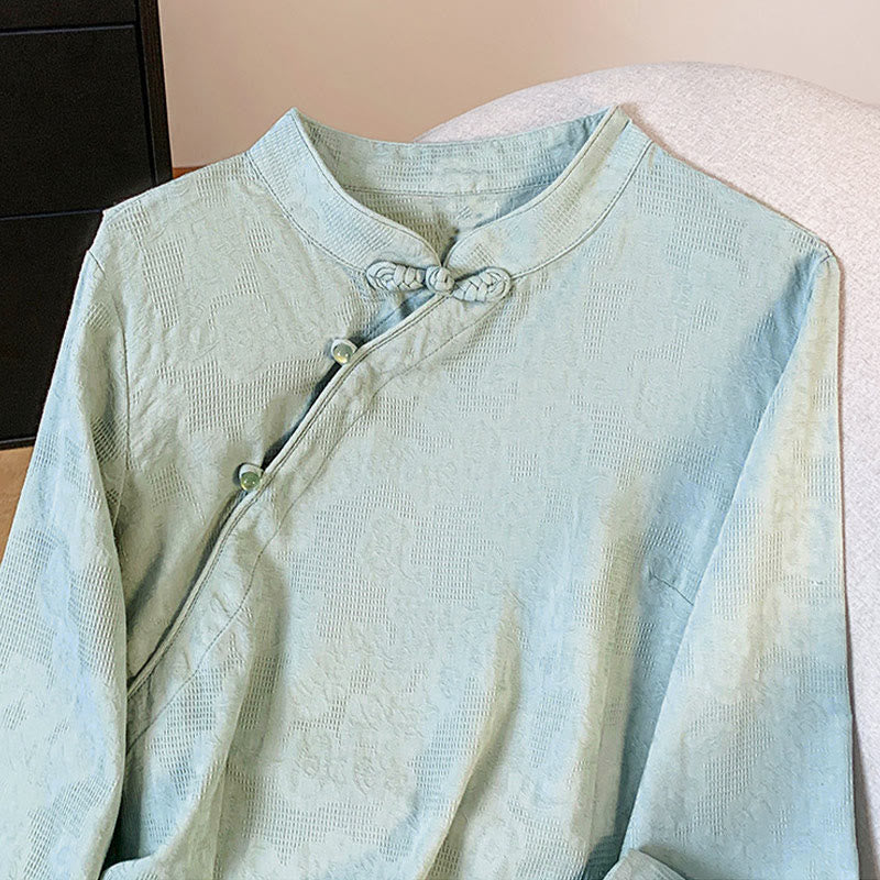 Buddha Stones Commute Jacquard Chinesisches Froschknopf-Mandarinkragen Langarm-Baumwollhemd für Damen - image 3