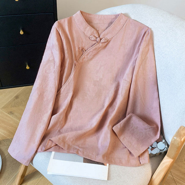 Buddha Stones Commute Jacquard Chinesisches Froschknopf-Mandarinkragen Langarm-Baumwollhemd für Damen - DarkSalmon - US 8-10, UK/AU 12-14, EU 40-42 (2XL) - image 20