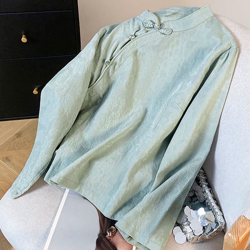 Buddha Stones Commute Jacquard Chinesisches Froschknopf-Mandarinkragen Langarm-Baumwollhemd für Damen - image 2