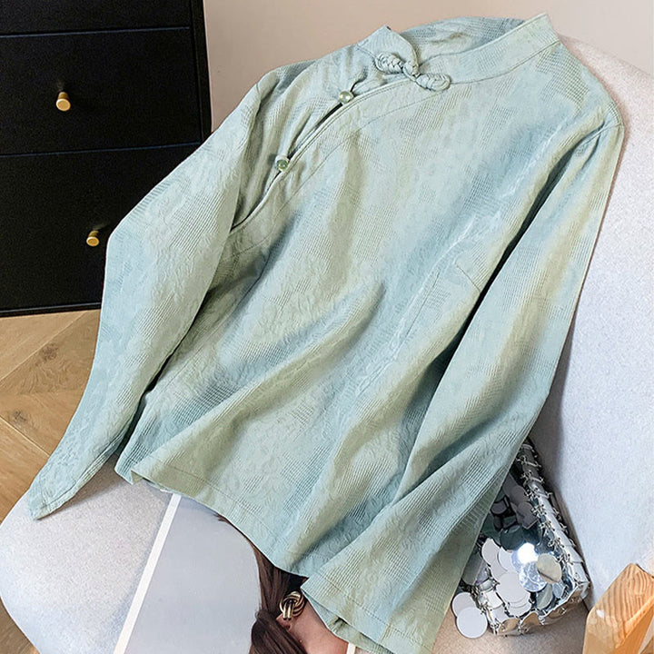 Buddha Stones Commute Jacquard Chinesisches Froschknopf-Mandarinkragen Langarm-Baumwollhemd für Damen - image 2