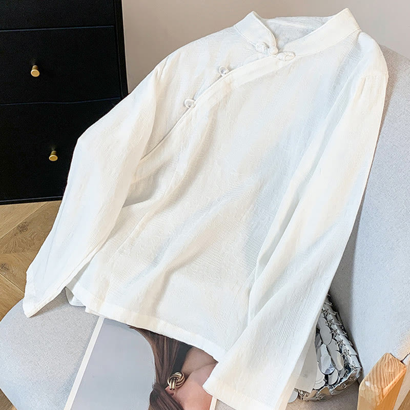 Buddha Stones Commute Jacquard Chinesisches Froschknopf-Mandarinkragen Langarm-Baumwollhemd für Damen - image 12