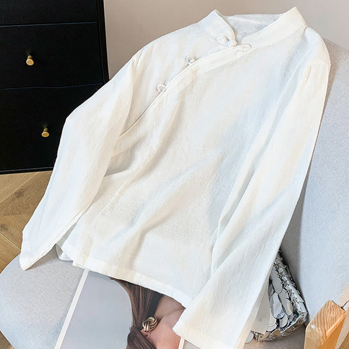 Buddha Stones Commute Jacquard Chinesisches Froschknopf-Mandarinkragen Langarm-Baumwollhemd für Damen - image 12