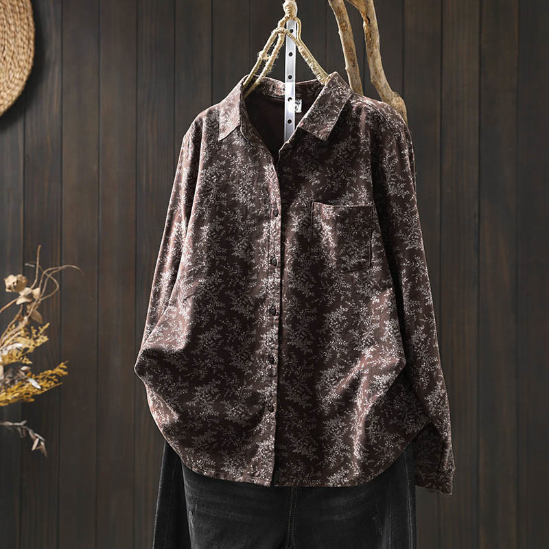 Damen-Baumwollhemd mit langen Ärmeln und Buddha Stones, Herbstblumenmuster, Knöpfen - Sienna - US6, UK/AU10, EU38 (L) - image 10