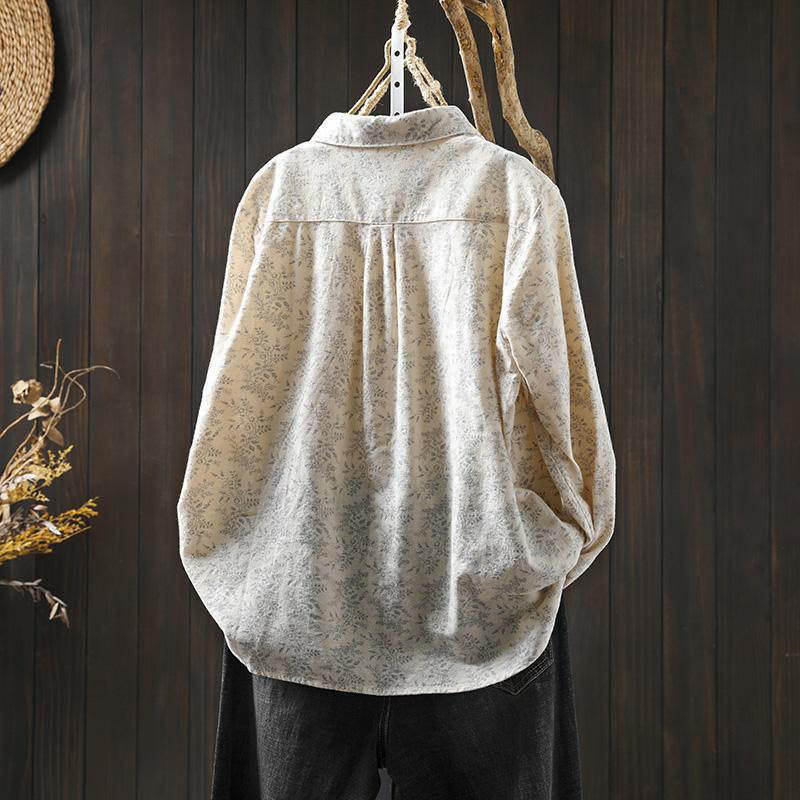 Damen-Baumwollhemd mit langen Ärmeln und Buddha Stones, Herbstblumenmuster, Knöpfen - image 2