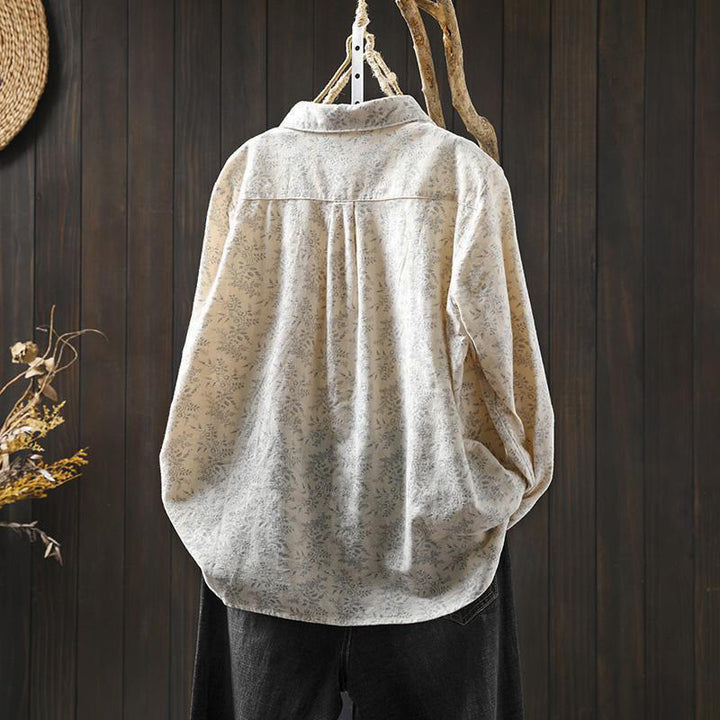 Damen-Baumwollhemd mit langen Ärmeln und Buddha Stones, Herbstblumenmuster, Knöpfen - image 2