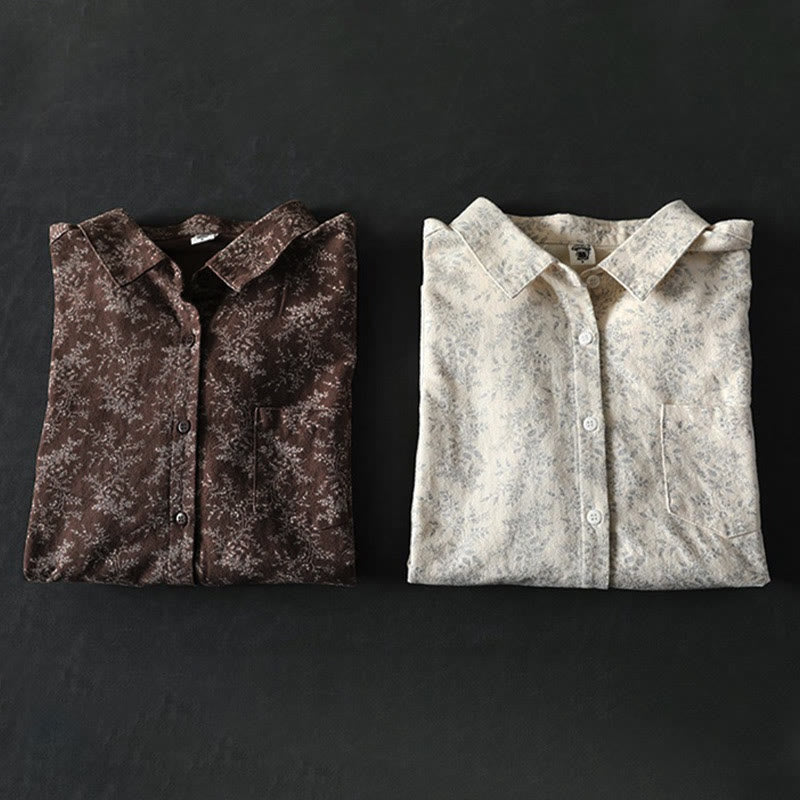 Damen-Baumwollhemd mit langen Ärmeln und Buddha Stones, Herbstblumenmuster, Knöpfen - image 12