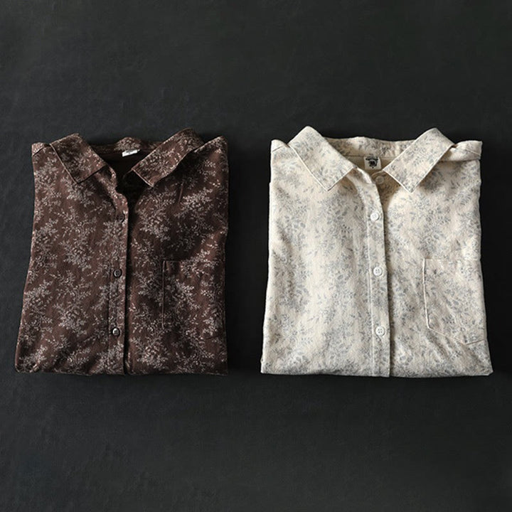 Damen-Baumwollhemd mit langen Ärmeln und Buddha Stones, Herbstblumenmuster, Knöpfen - image 12