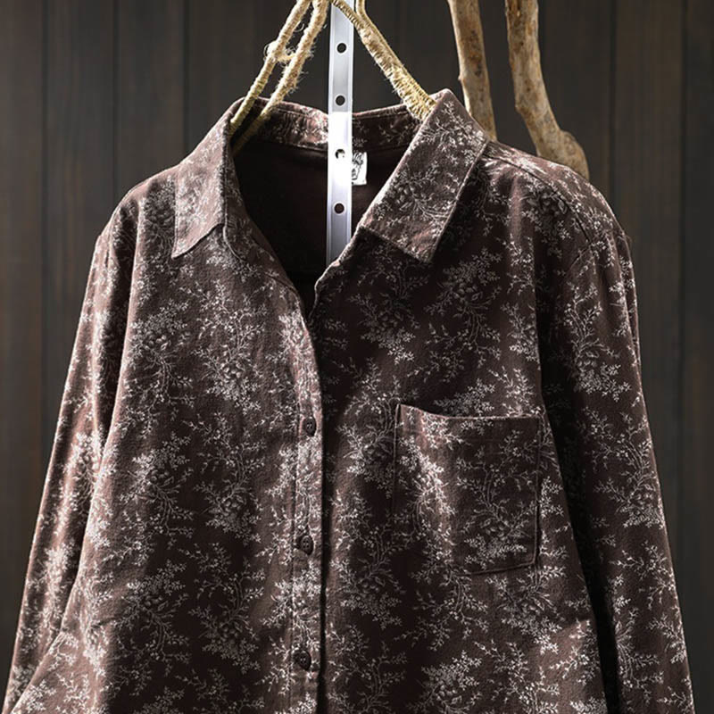 Damen-Baumwollhemd mit langen Ärmeln und Buddha Stones, Herbstblumenmuster, Knöpfen - image 11