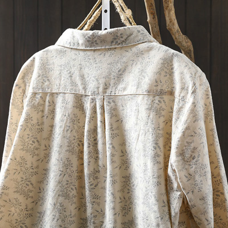 Damen-Baumwollhemd mit langen Ärmeln und Buddha Stones, Herbstblumenmuster, Knöpfen - image 4