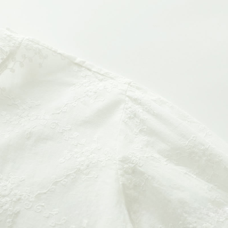 Buddha Stones ​​Herbst-Baumwollhemd mit Rüschenkragen, gestickten Reliefblumenknöpfen und langen Ärmeln - image 7