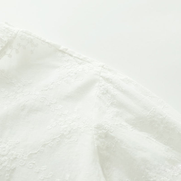 Buddha Stones ​​Herbst-Baumwollhemd mit Rüschenkragen, gestickten Reliefblumenknöpfen und langen Ärmeln - image 7