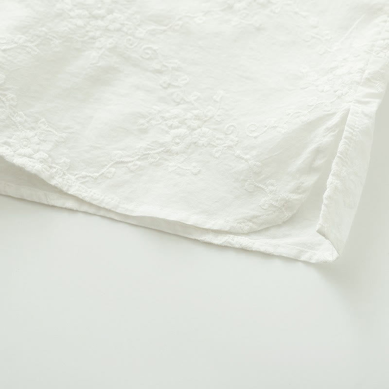 Buddha Stones ​​Herbst-Baumwollhemd mit Rüschenkragen, gestickten Reliefblumenknöpfen und langen Ärmeln - image 11