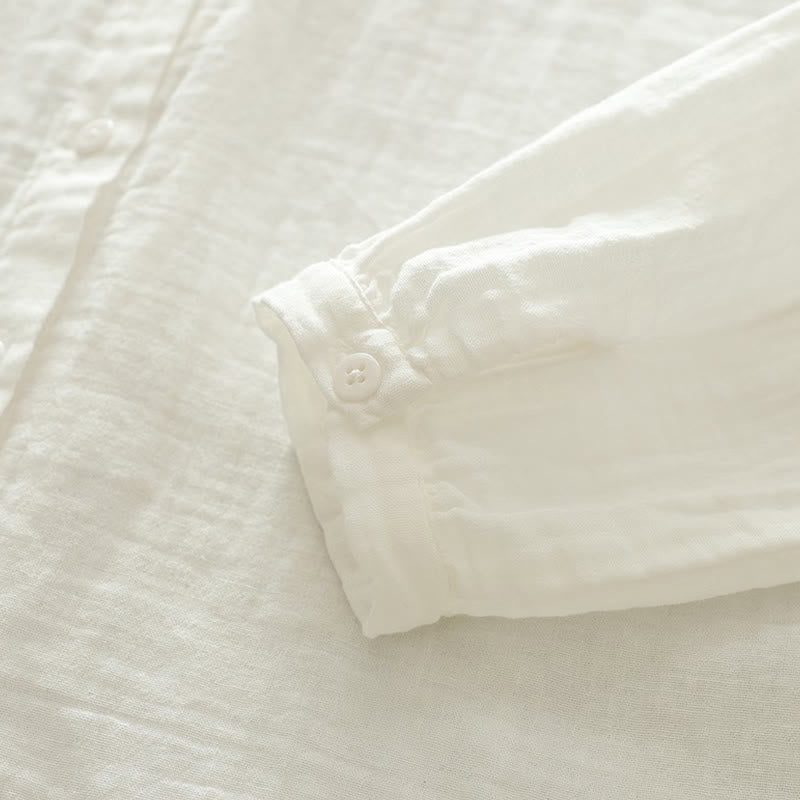 Buddha Stones ​​Herbst Weiß Bunte Blumenstickerei Knöpfe Damen Baumwoll Langarmhemd - image 10