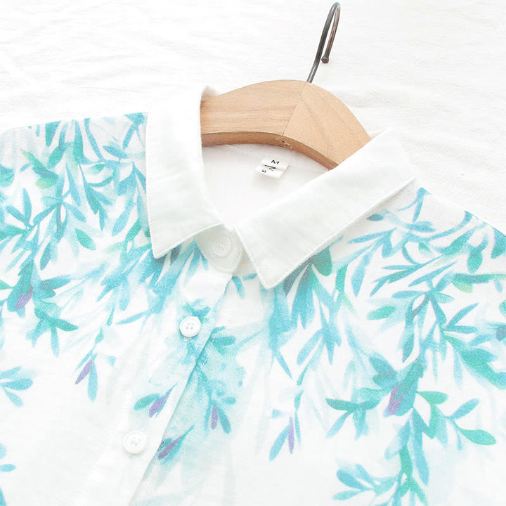 Buddha Stones ​​Herbst Weiß Grün Gras Knöpfe Damen Baumwolle Langarmhemd - image 7