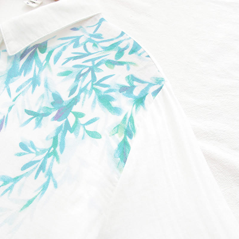 Buddha Stones ​​Herbst Weiß Grün Gras Knöpfe Damen Baumwolle Langarmhemd - image 9