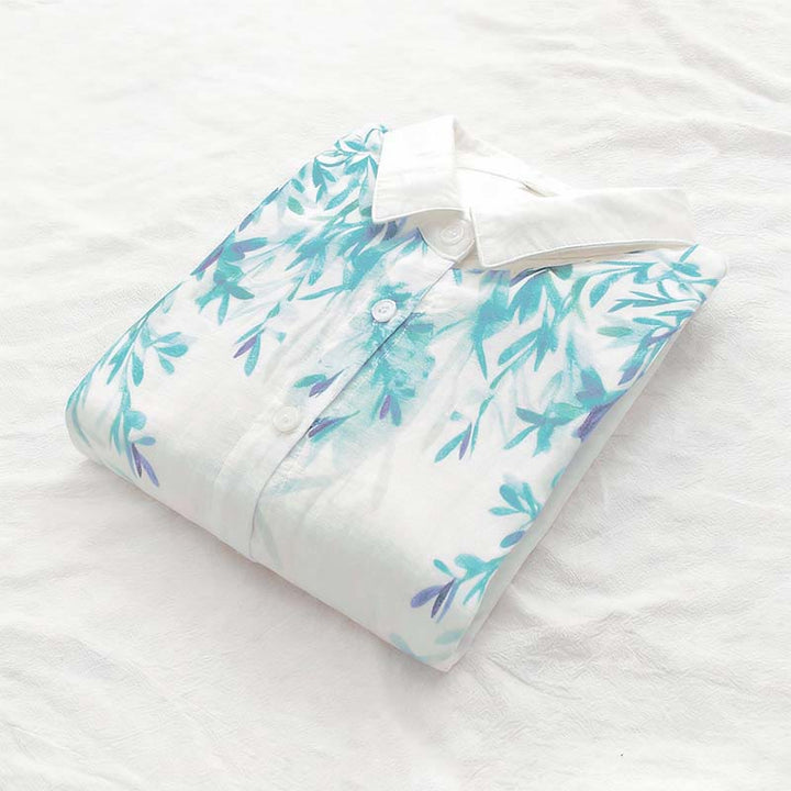 Buddha Stones ​​Herbst Weiß Grün Gras Knöpfe Damen Baumwolle Langarmhemd - image 6