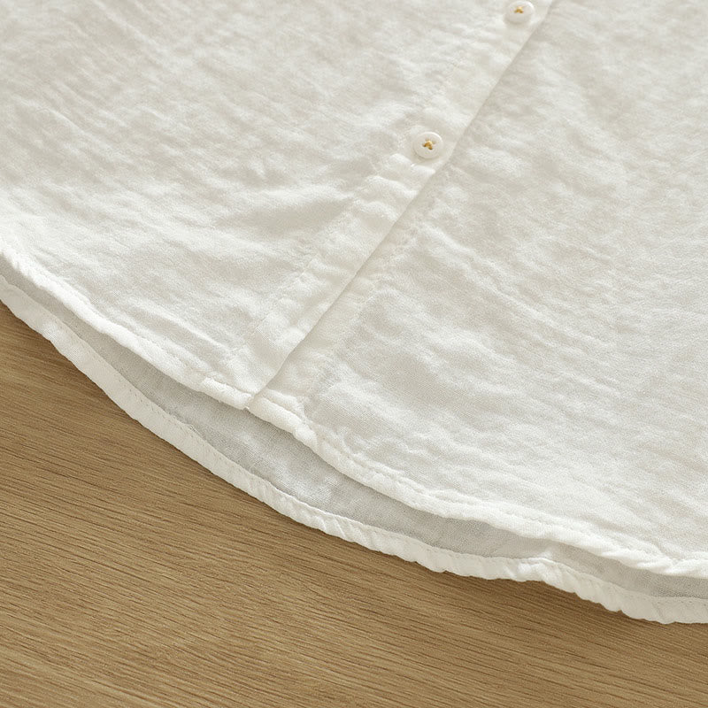 Buddha Stones ​​Herbst Weiß Geometrische Stickerei Knöpfe Damen Baumwoll Langarmhemd - image 11