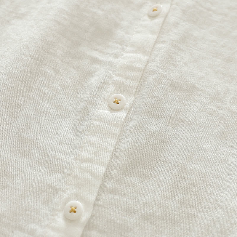 Buddha Stones ​​Herbst Weiß Geometrische Stickerei Knöpfe Damen Baumwoll Langarmhemd - image 9