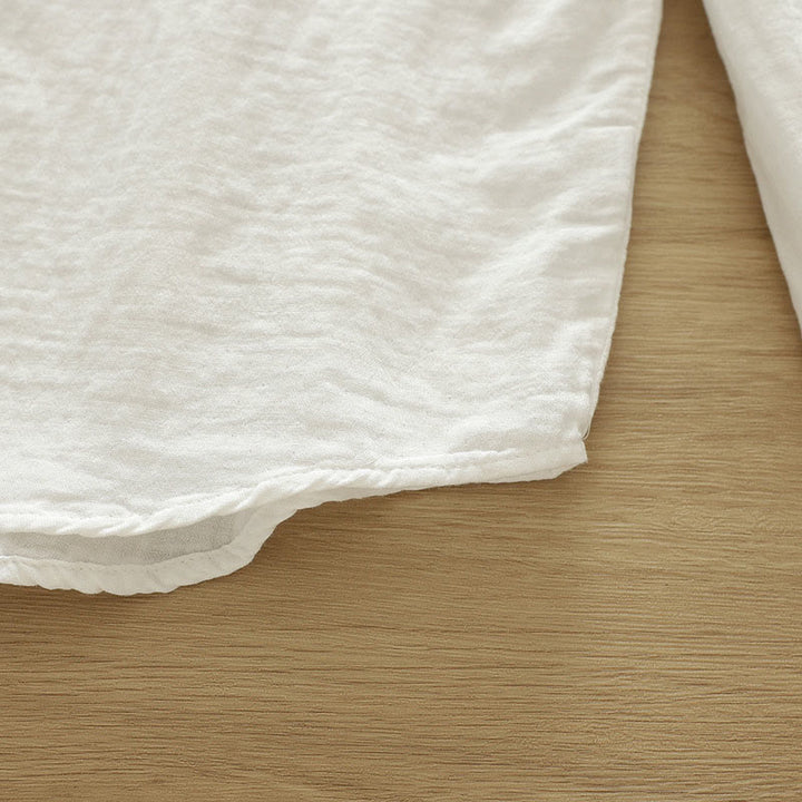 Buddha Stones ​​Herbst Weiß Geometrische Stickerei Knöpfe Damen Baumwoll Langarmhemd - image 12