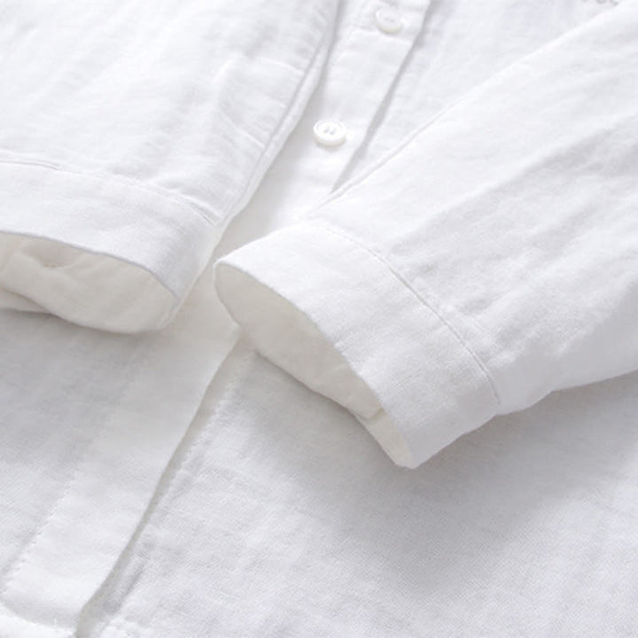 Buddha Stones Herbst Weiß Geometrische Streifen Blumenstickerei Knopf Damen Baumwoll Langarmhemd - image 7