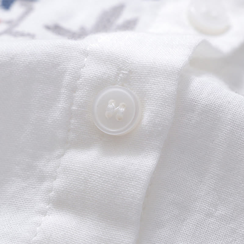 Buddha Stones Herbst Weiß Geometrische Streifen Blumenstickerei Knopf Damen Baumwoll Langarmhemd - image 6