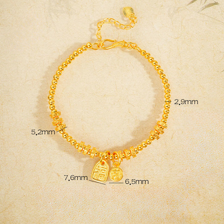 Buddha Stones, 24 Karat vergoldetes Messing, Fu-Zeichen, Glücksbringer-Armband - Messing (Handgelenkumfang: 15-19 cm) - image 1