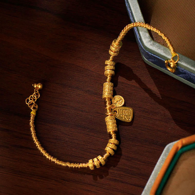 Buddha Stones, 24 Karat vergoldetes Messing, Fu-Zeichen, Glücksbringer-Armband - image 7