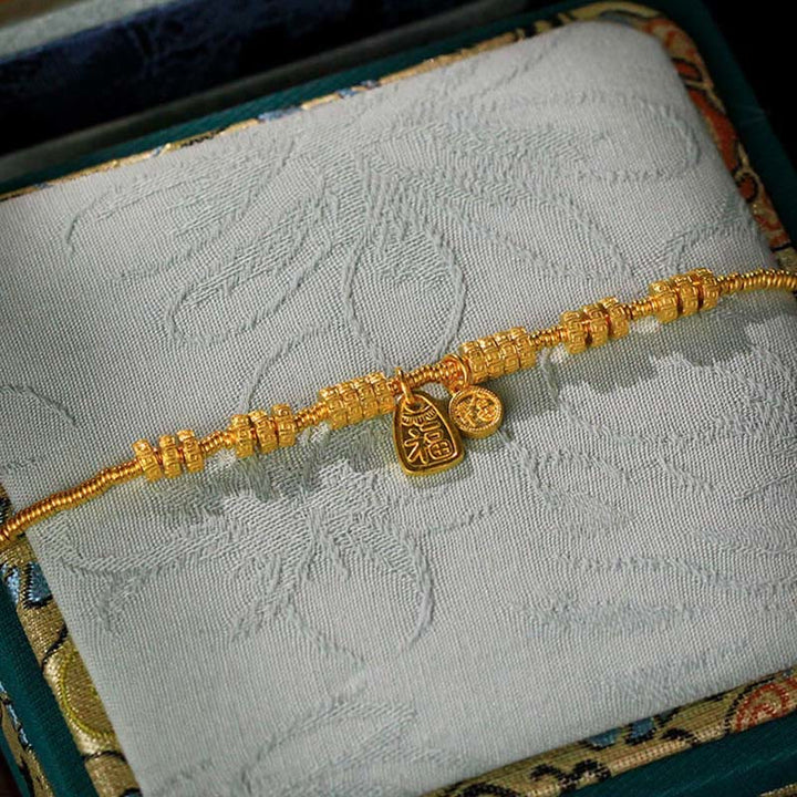 Buddha Stones, 24 Karat vergoldetes Messing, Fu-Zeichen, Glücksbringer-Armband - image 3