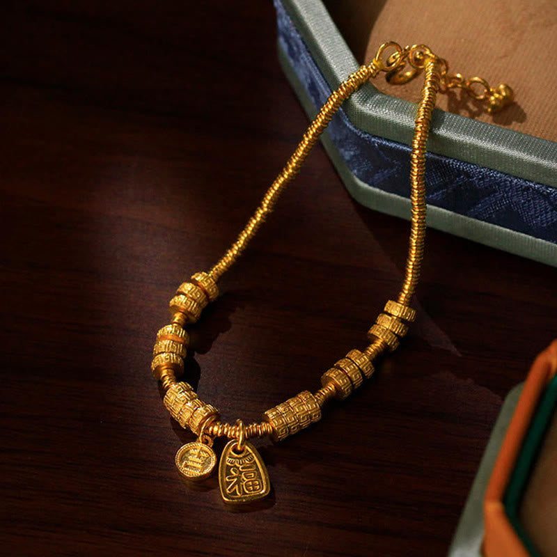 Buddha Stones, 24 Karat vergoldetes Messing, Fu-Zeichen, Glücksbringer-Armband - image 4