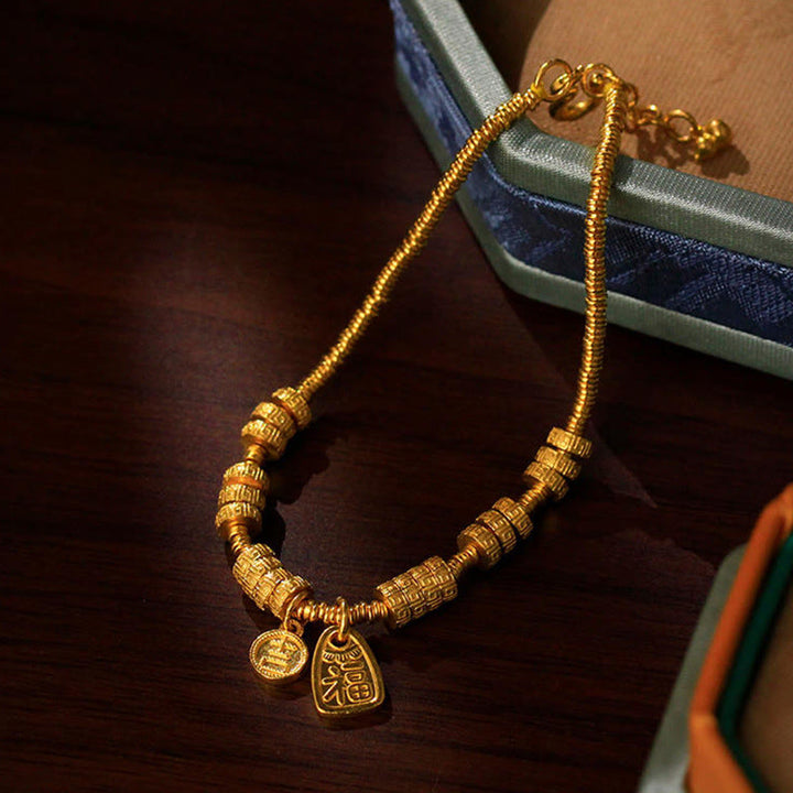 Buddha Stones, 24 Karat vergoldetes Messing, Fu-Zeichen, Glücksbringer-Armband - image 4