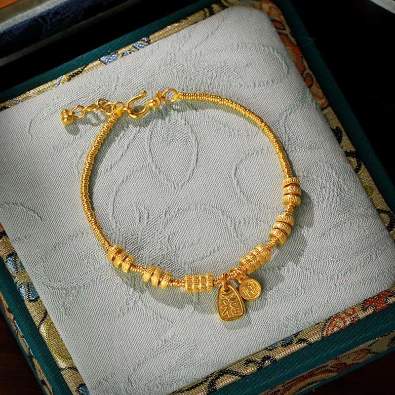 Buddha Stones, 24 Karat vergoldetes Messing, Fu-Zeichen, Glücksbringer-Armband - image 0